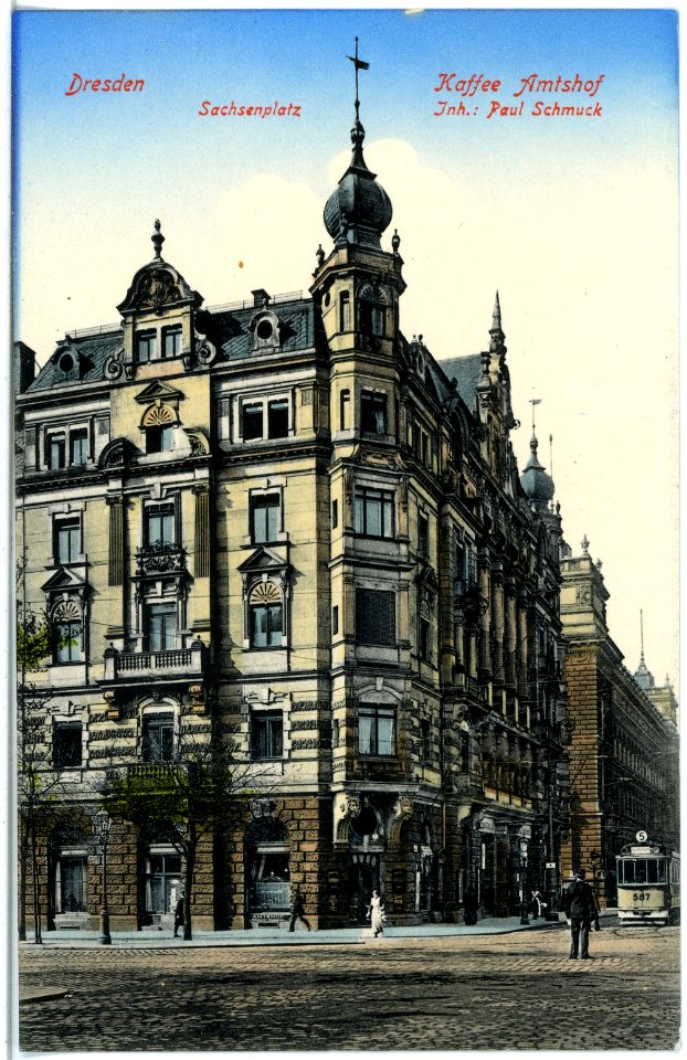 19056-Dresden-1915-Kaffee Amtshof, Sachsenplatz-Brück & Sohn Kunstverlag