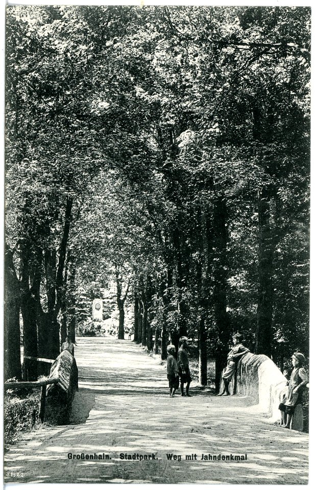 20321-Großenhain-1917-Stadtpark, Weg mit Jahndenkmal-Brück & Sohn Kunstverlag