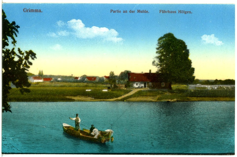 19398-Grimma-1915-Fährhaus Höfgen mit Fähre-Brück & Sohn Kunstverlag