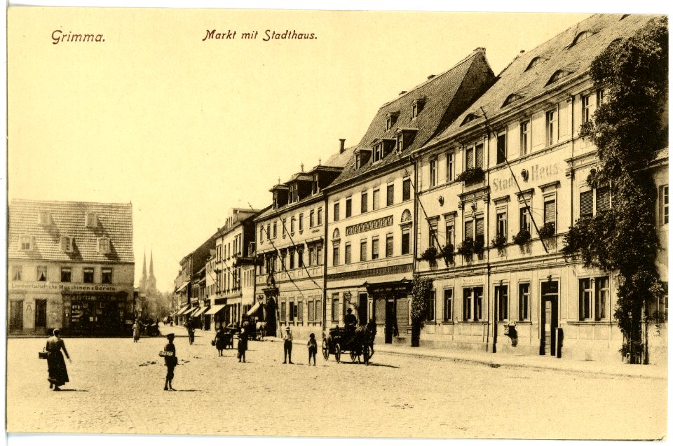 19360-Grimma-1915-Markt mit Stadthaus-Brück & Sohn Kunstverlag