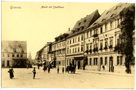 19360-Grimma-1915-Markt mit Stadthaus-Brück & Sohn Kunstverlag