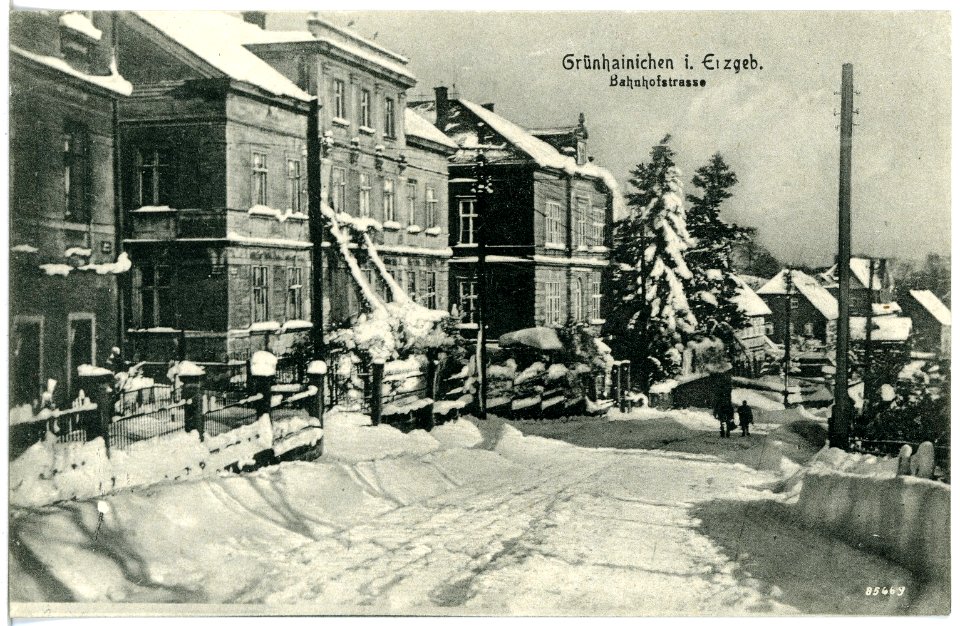 20377-Grünhainichen-1917-Bahnhofstraße im Winter-Brück & Sohn Kunstverlag