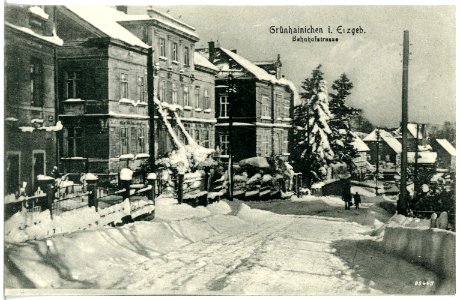 20377-Grünhainichen-1917-Bahnhofstraße im Winter-Brück & Sohn Kunstverlag