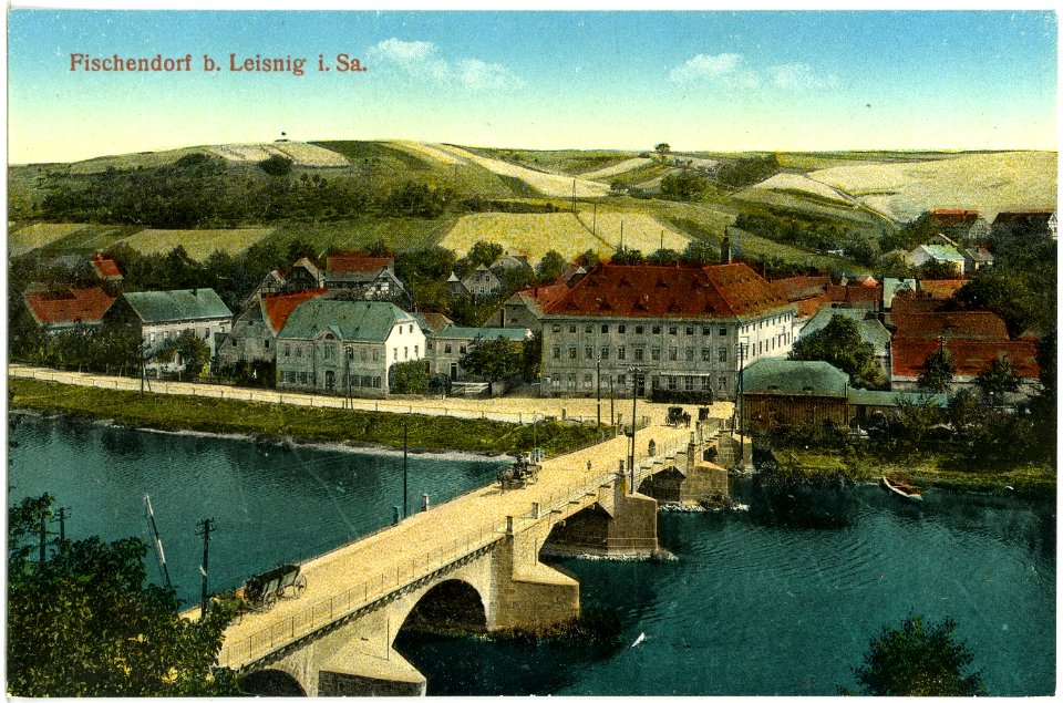 19699-Fischendorf-1915-Blick auf Fischendorf und die Muldenbrücke-Brück & Sohn Kunstverlag