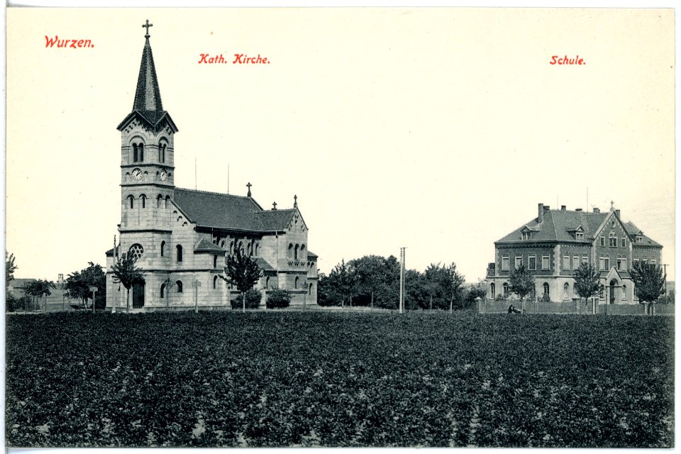 19247-Wurzen-1915-Katholische Kirche, Schule-Brück & Sohn Kunstverlag
