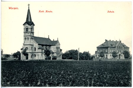 19247-Wurzen-1915-Katholische Kirche, Schule-Brück & Sohn Kunstverlag