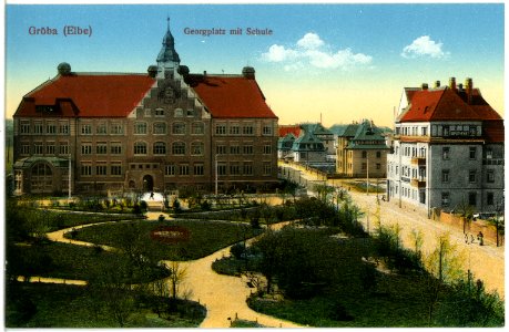 19383-Gröba-1915-Georgplatz mit Schule-Brück & Sohn Kunstverlag