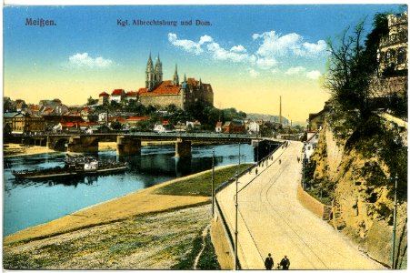 19046-Meißen-1915-Burgberg, Elbe und Brücke, Bahnhofsstraße-Brück & Sohn Kunstverlag