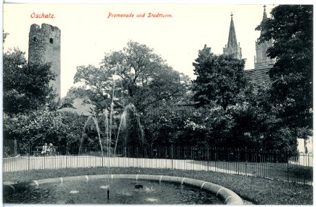 19270-Oschatz-1915-Promenade und Stadtturm-Brück & Sohn Kunstverlag