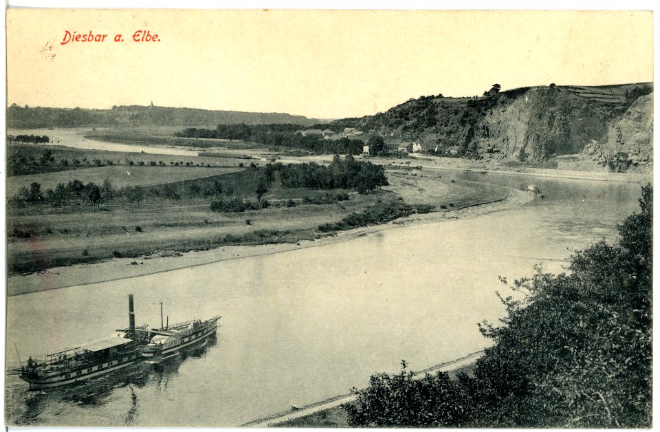 19193-Diesbar-1915-Blick auf die Elbe mit Dampfer Pillnitz-Brück & Sohn Kunstverlag