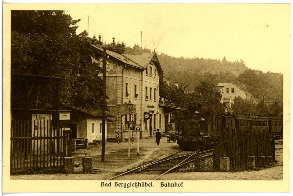 19626-Berggießhübel-1915-Bahnhof mit Eisenbahnzug-Brück & Sohn Kunstverlag