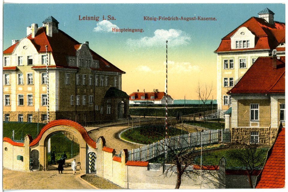 19211-Leisnig-1915-König-Friedrich-August-Kaserne, Haupteingang-Brück & Sohn Kunstverlag