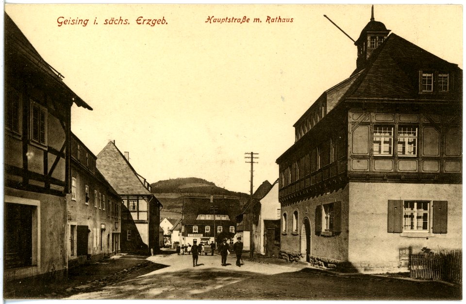 19026-Geising-1915-Hauptstraße mit Rathaus-Brück & Sohn Kunstverlag