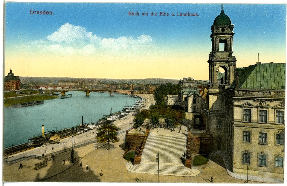 19317-Dresden-1915-Blick auf die Elbe und Landhaus, Brühlsche Terrasse-Brück & Sohn Kunstverlag