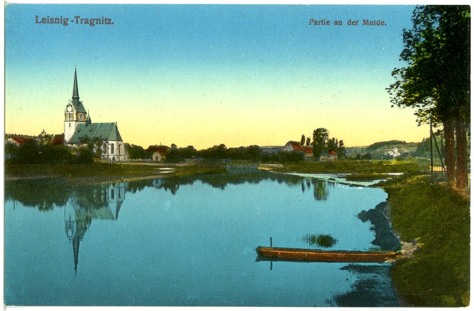 19788-Tragnitz-1915-Mulde und Kirche-Brück & Sohn Kunstverlag