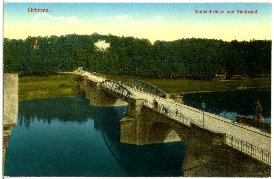 19401-Grimma-1915-Muldenbrücke und Stadtwald-Brück & Sohn Kunstverlag
