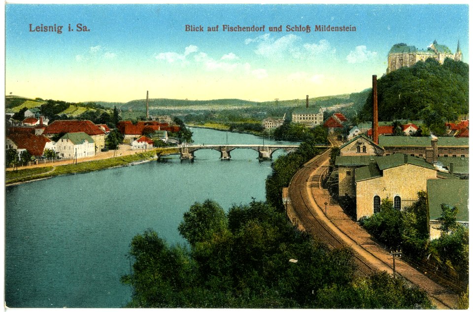 19698-Leisnig-1915-Fischendorf, Schloß Mildenstein und Muldenbrücke-Brück & Sohn Kunstverlag