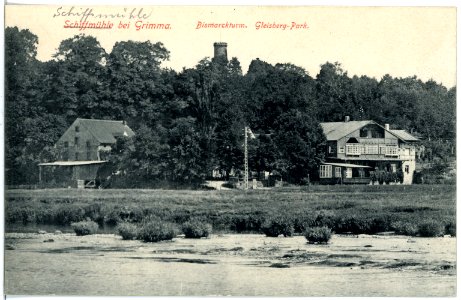 19487-Grimma-1915-Schiffmühle, Bismarckturm und Gleisberg-Park-Brück & Sohn Kunstverlag