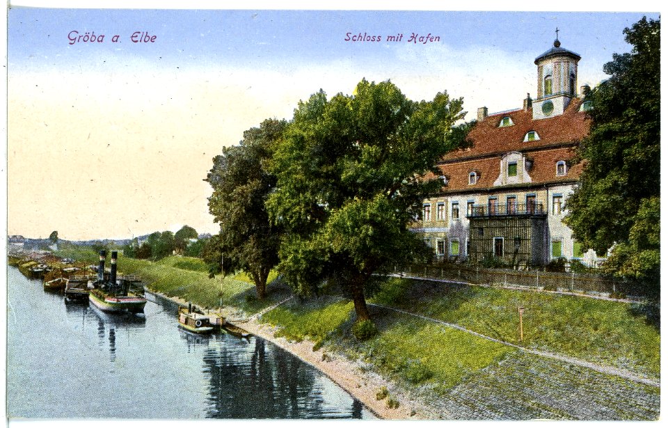 21576-Gröba-1920-Schloß mit Hafen-Brück & Sohn Kunstverlag
