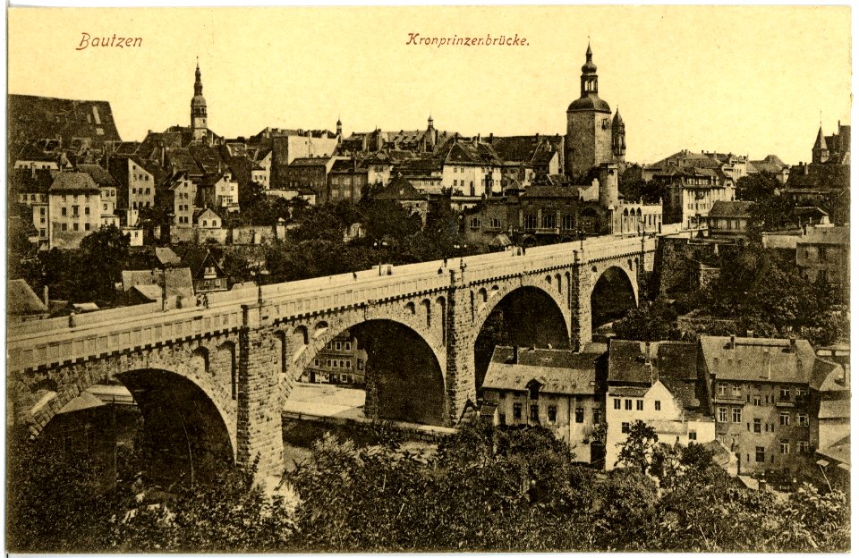 19335-Bautzen-1915-Blick auf Bautzen mit Kronprinzenbrücke-Brück & Sohn Kunstverlag