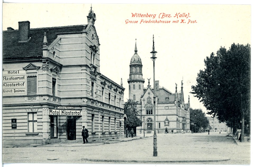 19738-Wittenberg-1915-Große Friedrichstraße mit Post-Brück & Sohn Kunstverlag