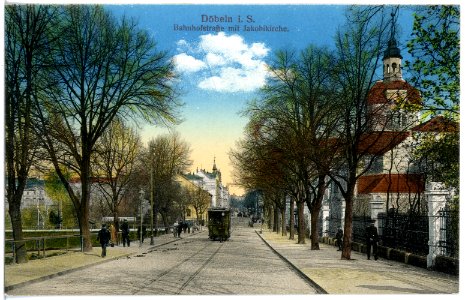 19176-Döbeln-1915-Bahnhofstraße mit Jakobikirche-Brück & Sohn Kunstverlag