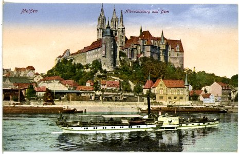 21562-Meißen-1920-Albrechtsburg und Dom - Elbe mit Dampfer Kronprinz-Brück & Sohn Kunstverlag