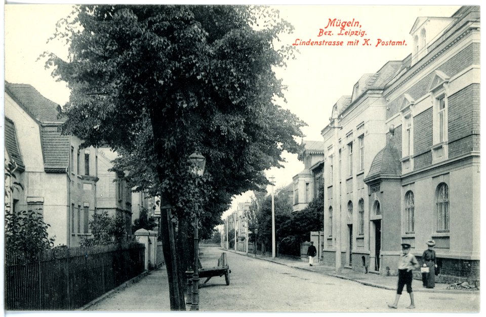 19288-Mügeln-1915-Lindenstraße mit Königlichem Postamt-Brück & Sohn Kunstverlag
