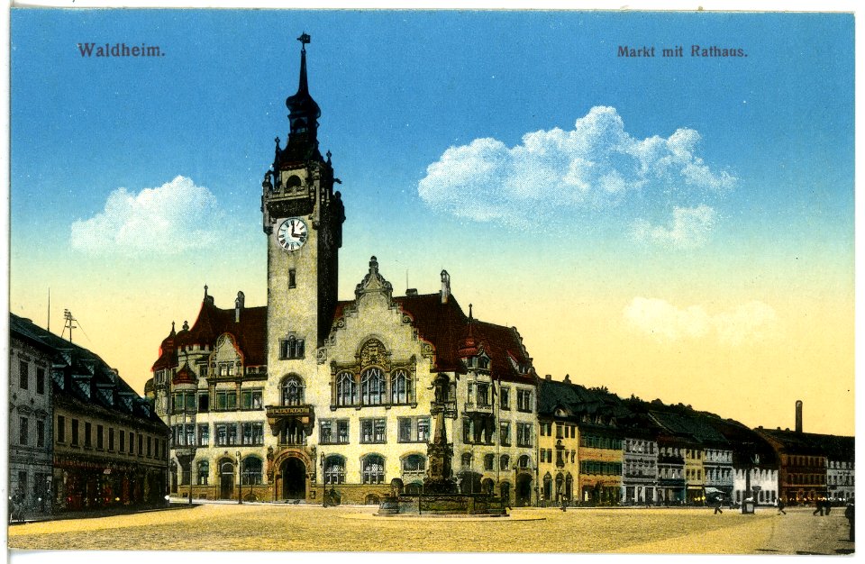 19054-Waldheim-1915-Markt mit Rathaus-Brück & Sohn Kunstverlag