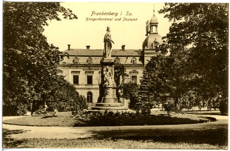 19449-Frankenberg-1915-Postamt und Kriegerdenkmal-Brück & Sohn Kunstverlag