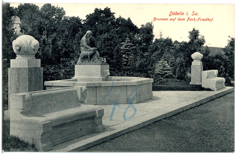 19204-Döbeln-1915-Brunnen auf dem Parkfriedhof-Brück & Sohn Kunstverlag