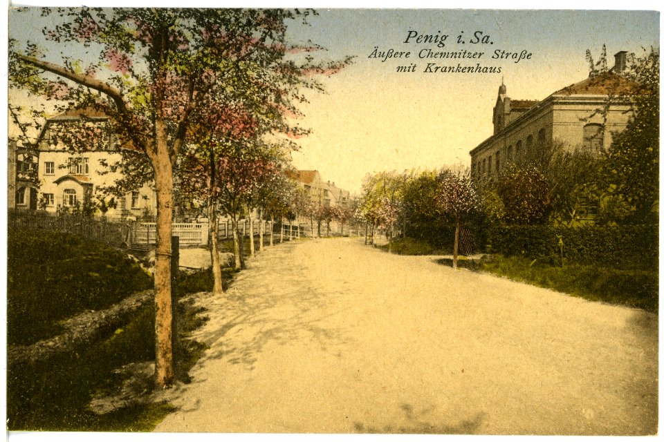 21597-Penig-1920-Äußere Chemnitzer Straße und Krankenhaus-Brück & Sohn Kunstverlag