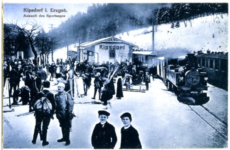 21430-Kipsdorf-1920-Ankunft des Wintersportzuges-Brück & Sohn Kunstverlag