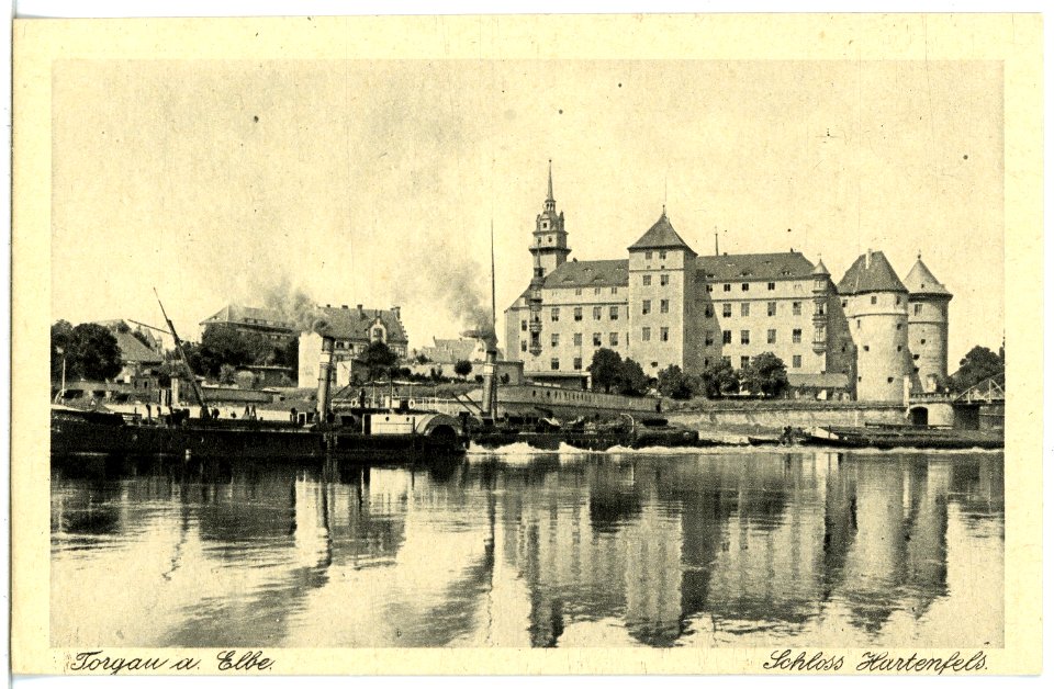 21492-Torgau-1920-Schloß Hartenfels - Elbe mit Schlepper-Brück & Sohn Kunstverlag