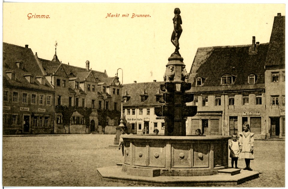 19495-Grimma-1915-Markt mit Brunnen-Brück & Sohn Kunstverlag