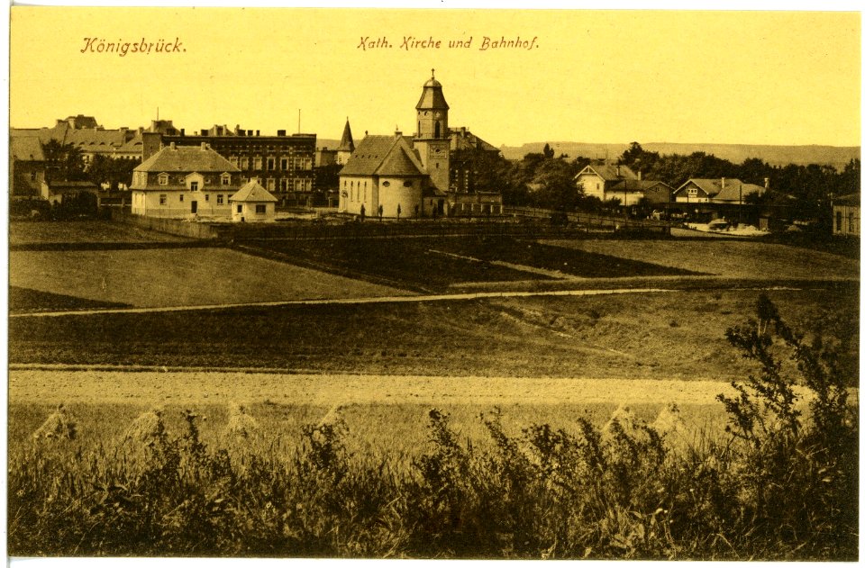19600-Königsbrück-1915-Katholische Kirche und Bahnhof-Brück & Sohn Kunstverlag