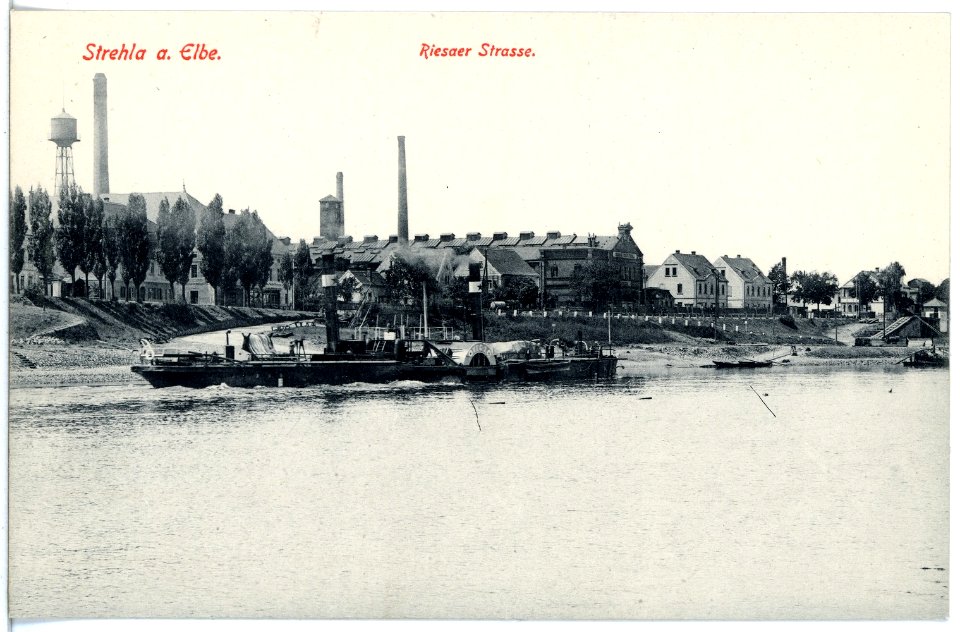 19418-Strehla-1915-Riesaer Straße - Elbe mit Schlepper-Brück & Sohn Kunstverlag