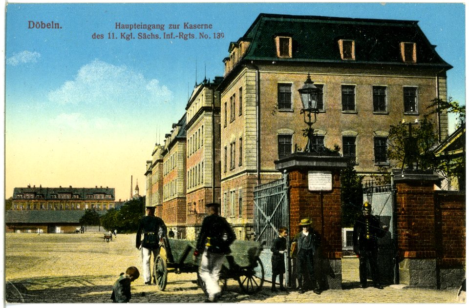 19657-Döbeln-1915-Haupteingang Kaserne des 11. Königlich Sächsischen Infanterie-Regiment Nr. 139-Brück & Sohn Kunstverlag