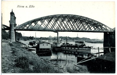 21739-Riesa-1920-Elbbrücke mit Dampfer Bastei-Brück & Sohn Kunstverlag