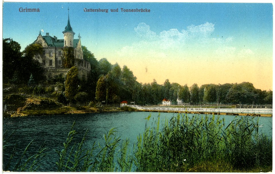 19721-Grimma-1915-Gattersburg und Tonnenbrücke-Brück & Sohn Kunstverlag