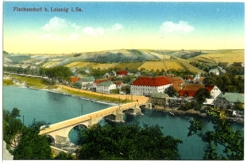 19700-Fischendorf-1915-Blick auf Fischendorf und die Muldenbrücke-Brück & Sohn Kunstverlag