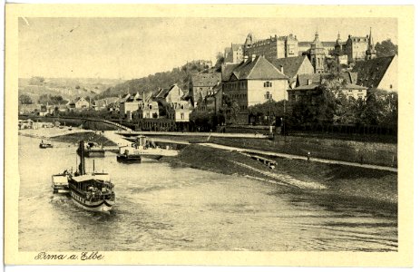 21486-Pirna-1920-Blick zum Sonnenstein - Elbe mit Dampfer-Brück & Sohn Kunstverlag
