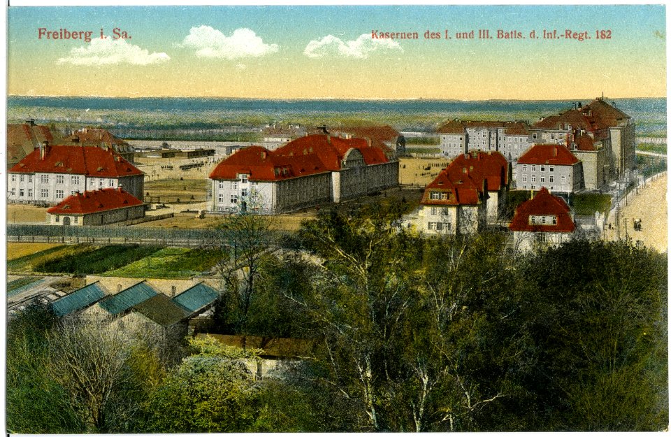 19402-Freiberg-1915-Kaserne des I. und III. Batt. des 182. Infanterie-Regiment-Brück & Sohn Kunstverlag