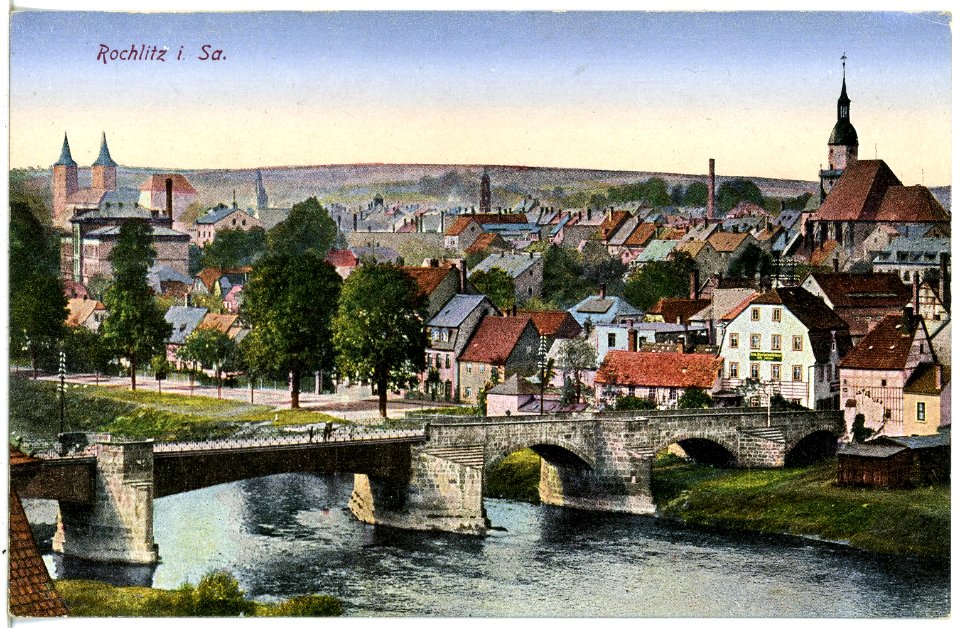 21578-Rochlitz-1920-Blick auf Rochlitz mit Muldenbrücke-Brück & Sohn Kunstverlag