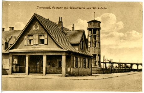 21875-Lautawerk-1921-Postamt mit Wasserturm-Brück & Sohn Kunstverlag