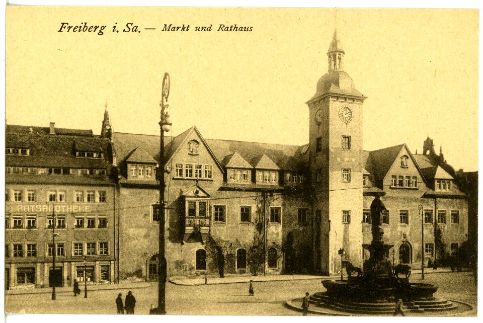 21632-Freiberg-1920-Markt mit Rathaus-Brück & Sohn Kunstverlag