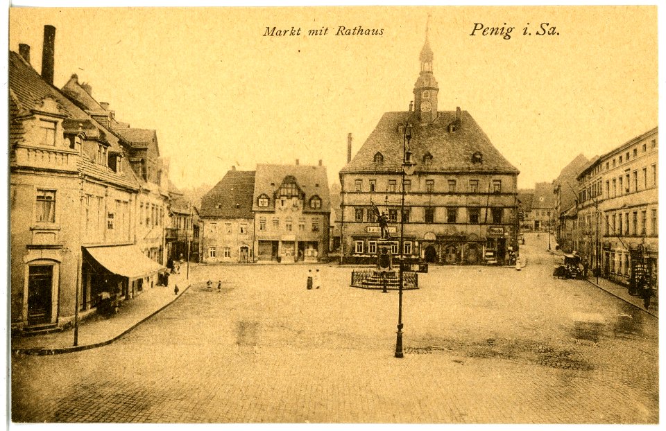 21591-Penig-1920-Markt mit Rathaus-Brück & Sohn Kunstverlag