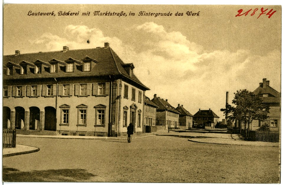 21874-Lautawerk-1921-Bäckerei mit Marktstraße-Brück & Sohn Kunstverlag
