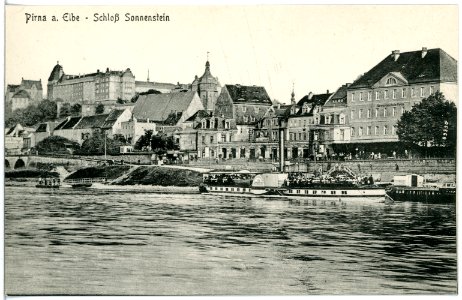 20595-Pirna-1917-Schloß Sonnenstein - Elbe mit Dampfer-Brück & Sohn Kunstverlag
