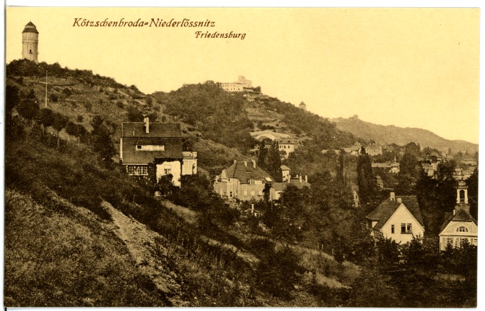 21002-Radebeul-1918-Kötzschenbroda mit Friedensburg und Wasserturm-Brück & Sohn Kunstverlag